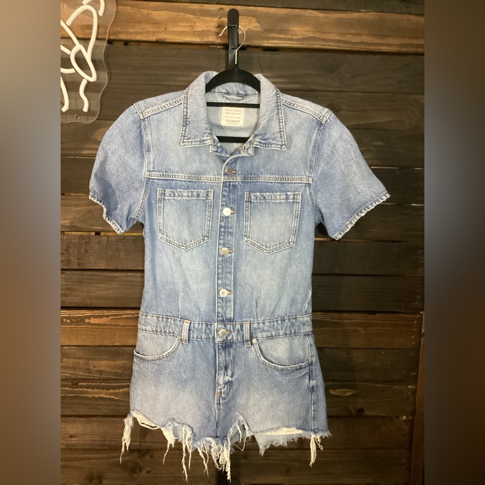 Pull&Bear Light Blue Denim Short Sleeve Romper